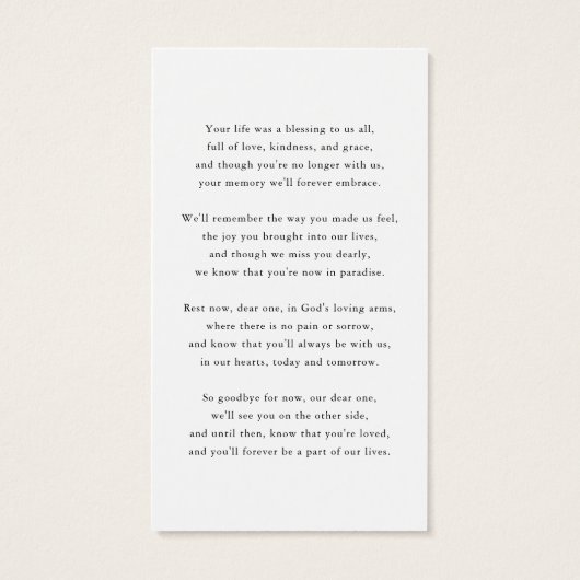 Bright & Bold Floral Sympathy Funeral Prayer Card (裏面)