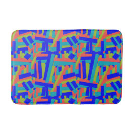 Bright Bold Lime Blue Coral Abstract Patches バスマット