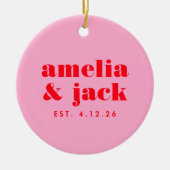 Bright Bold Pink and Red Modern Monogram Wedding セラミックオーナメント (正面)