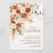 Bright Bold Terracotta Floral Boho Bridal Shower 招待状 (正面)