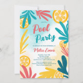 Bright bold Tropical beach pool party Sweet 16 招待状 (正面)