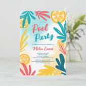 Bright bold Tropical beach pool party Sweet 16 招待状 (スタンド正面)