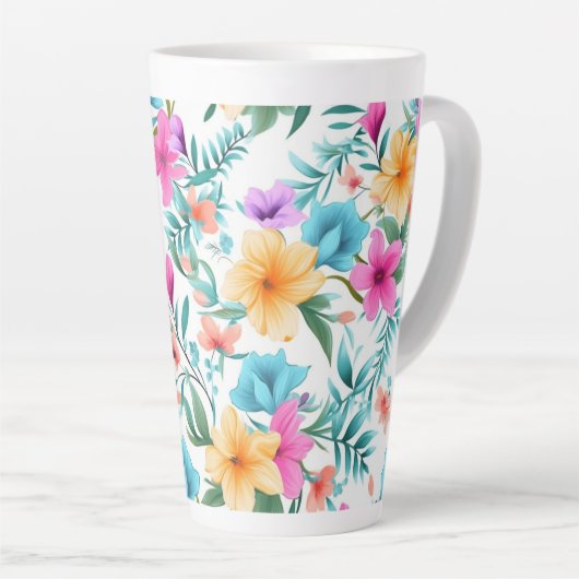 Bright Botanical Wildflower – Colorful Floral  カフェラテマグ (右アングル)