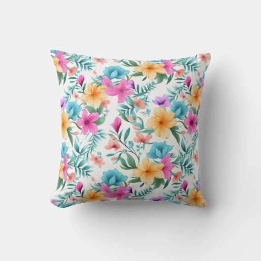 Bright Botanical Wildflower Colorful Floral クッション (正面)