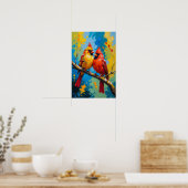 Bright Cardinal Birds Perched on Branch Colorful ポスター (キッチン)