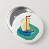 Bright Cartoon Boat with Sail Fun Nautical 缶バッジ (正面&裏面)