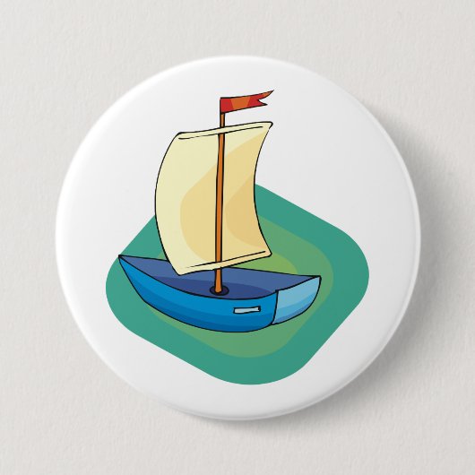 Bright Cartoon Boat with Sail Fun Nautical 缶バッジ (正面)