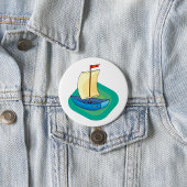 Bright Cartoon Boat with Sail Fun Nautical 缶バッジ