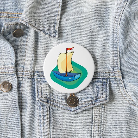 Bright Cartoon Boat with Sail Fun Nautical 缶バッジ