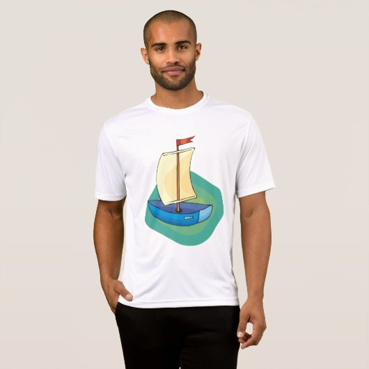 Bright Cartoon Boat with Sail Fun Nautical Tシャツ (正面フル)