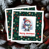 Bright cartoon snowman with snowflakes kids napkin