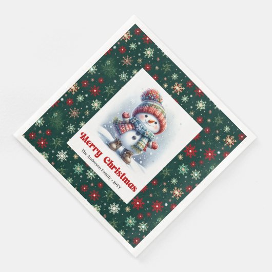 Bright cartoon snowman with snowflakes kids napkin (コーナー)