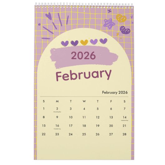 Bright & Cheerful Aesthetic Calendar カレンダー (2月 2026)