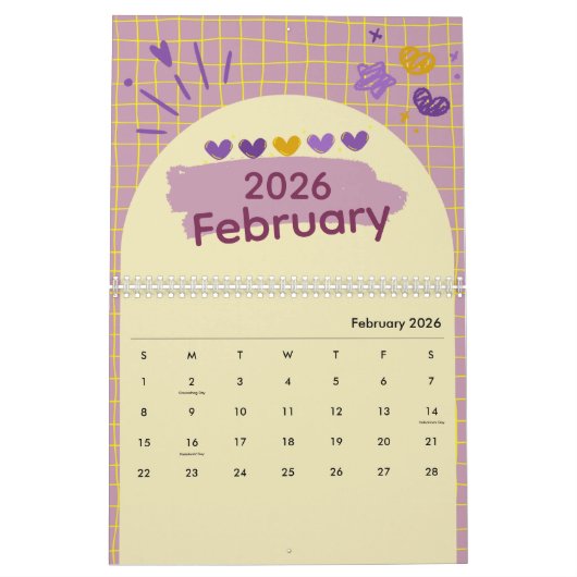 Bright & Cheerful Aesthetic Calendar カレンダー (2月 2026)