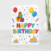 Bright & Cheerful Cartoon “Happy Birthday” Card カード (正面)