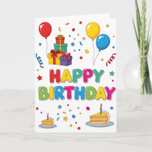 Bright & Cheerful Cartoon “Happy Birthday” Card カード (正面)