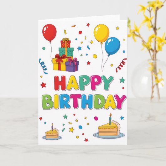Bright & Cheerful Cartoon “Happy Birthday” Card カード (黄色い花)