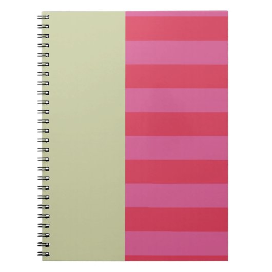 Bright Cheerful pink and sage green striped design ノートブック (正面)