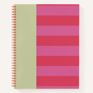 Bright Cheerful pink and sage green striped design ノートブック