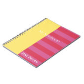 Bright Cheerful pink and yellow striped design ノートブック (左側)