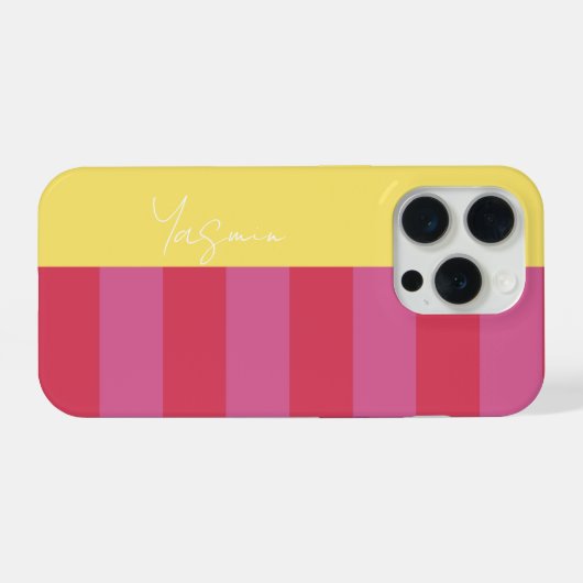 Bright Cheerful pink and yellow striped design iPhoneケース (裏面横)