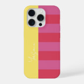 Bright Cheerful pink and yellow striped design iPhoneケース (裏面)