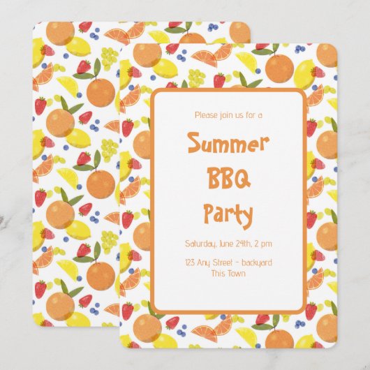 Bright Cheerful Risograph Fruit Party 招待状 (正面/裏面)