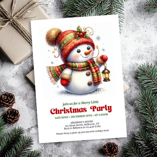 Bright Christmas snowman invite kids holiday   招待状