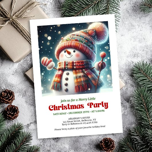 Bright Christmas snowman kids invite festive 招待状