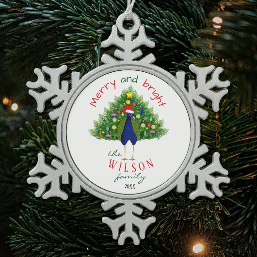 Bright Christmas Tree Peacock Paper Ornament Card スノーフレークピューターオーナメント