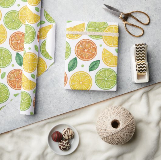 Bright Citrus Slice Pattern Gift Wrap ラッピングペーパー (クラフト)