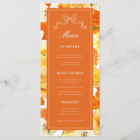 Bright Citrus Yellow Orange Bridal Shower Wedding メニュー (正面)