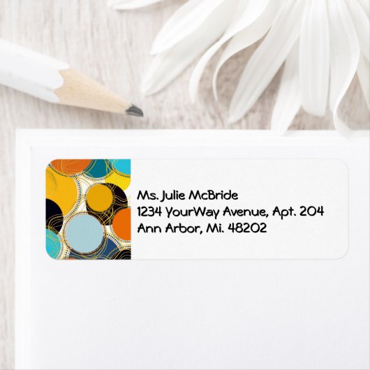 Bright Colorful 80's Retro Abstract Gold Address ラベル (インサイチュ)