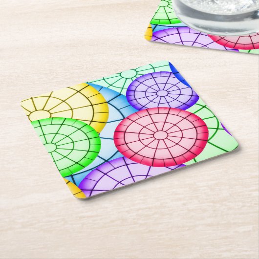 Bright Colorful Abstract Circles Pattern スクエアペーパーコースター (アングル)