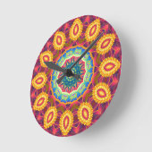 Bright Colorful Abstract Floral Mandala ラウンド壁時計 (傾斜)