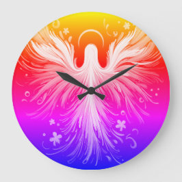 Bright Colorful Angel Design on a Round Wall Clock ラージ壁時計