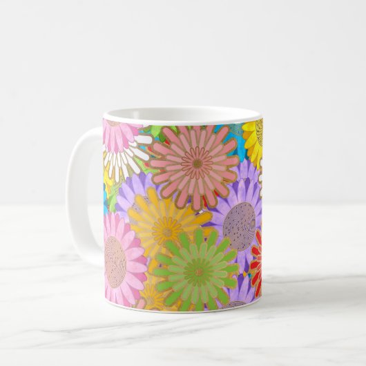 Bright Colorful Busy Chaotic Hippy Flower Pattern コーヒーマグカップ (正面左)