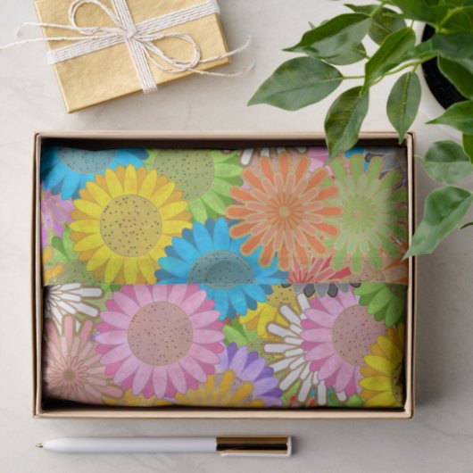 Bright Colorful Busy Chaotic Hippy Flower Pattern 薄葉紙 (ギフト)