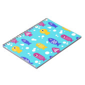 Bright Colorful Cartoon Fish Pattern Blue ノートブック (左側)