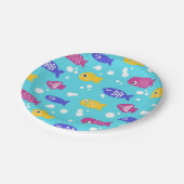Bright Colorful Cartoon Fish Pattern Blue ペーパープレート (アングル)