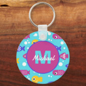 Bright Colorful Cartoon Fish Pattern Kids Name キーホルダー (正面)
