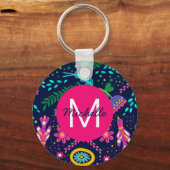 Bright Colorful Chaotic Floral Blue Personalised キーホルダー (正面)