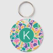 Bright Colorful Crazy Circles Pattern Monogram キーホルダー (正面)