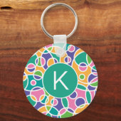 Bright Colorful Crazy Circles Pattern Monogram キーホルダー (裏面)