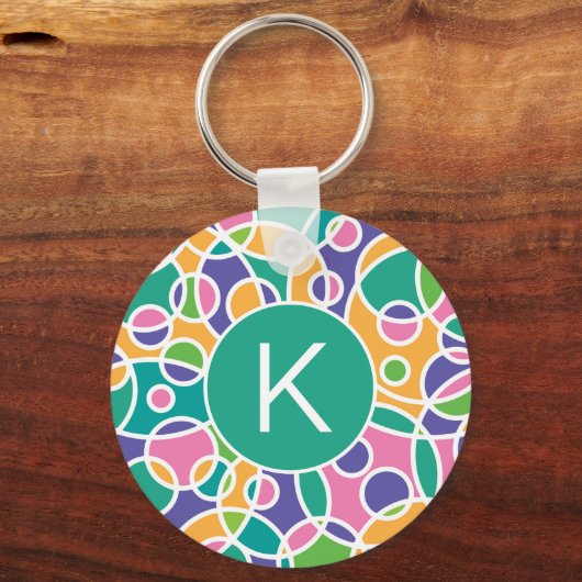 Bright Colorful Crazy Circles Pattern Monogram キーホルダー (裏面)