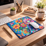 Bright Colorful Floral マウスパッド<br><div class="desc">Bright Colorful Floral mouse pad Brighten any space or accessory with this colorful whimsical floral folk art design. Featuring vibrant abstract blooms, playful butterflies, and richly textured brushstrokes, this lively botanical design blends boho charm with modern artistic flair. The bold teal background enhances the saturated pinks, oranges, yellows, and purples,...</div>