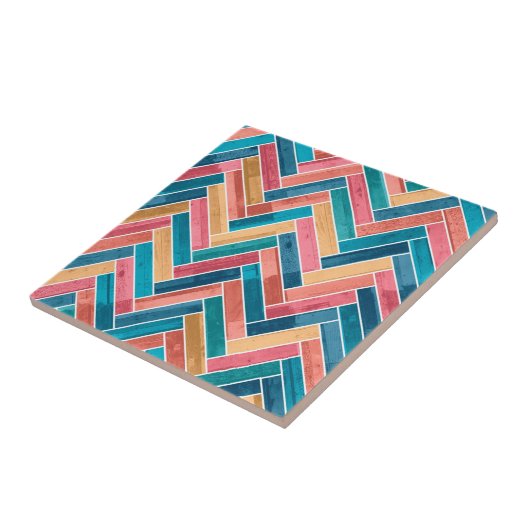 Bright Colorful Herringbone Pattern タイル (側面)