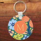 Bright Colorful Modern Floral Pattern Monogrammed キーホルダー (正面)