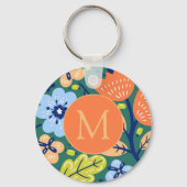 Bright Colorful Modern Floral Pattern Monogrammed キーホルダー (裏面)