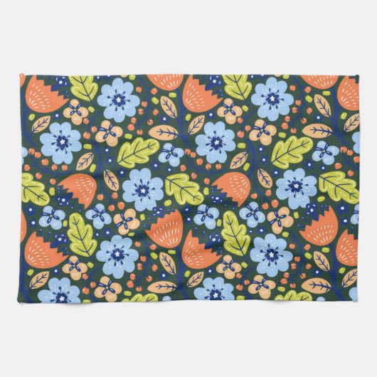 Bright Colorful Modern Pretty Flower Pattern キッチンタオル (横)